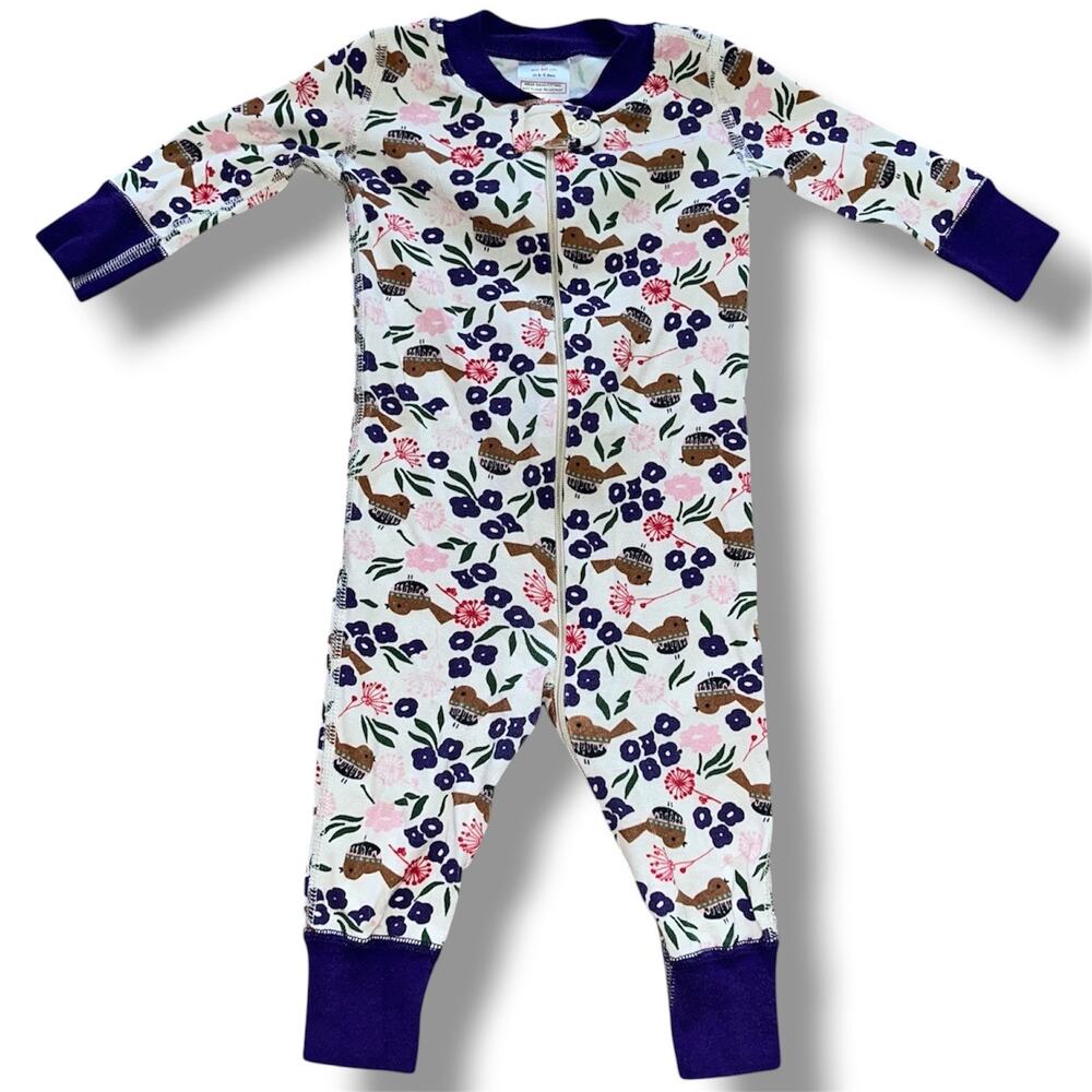 Hanna Andersson Long Sleeve Zip Sleeper - Bird & Floral Print Size 60 6-9 Months